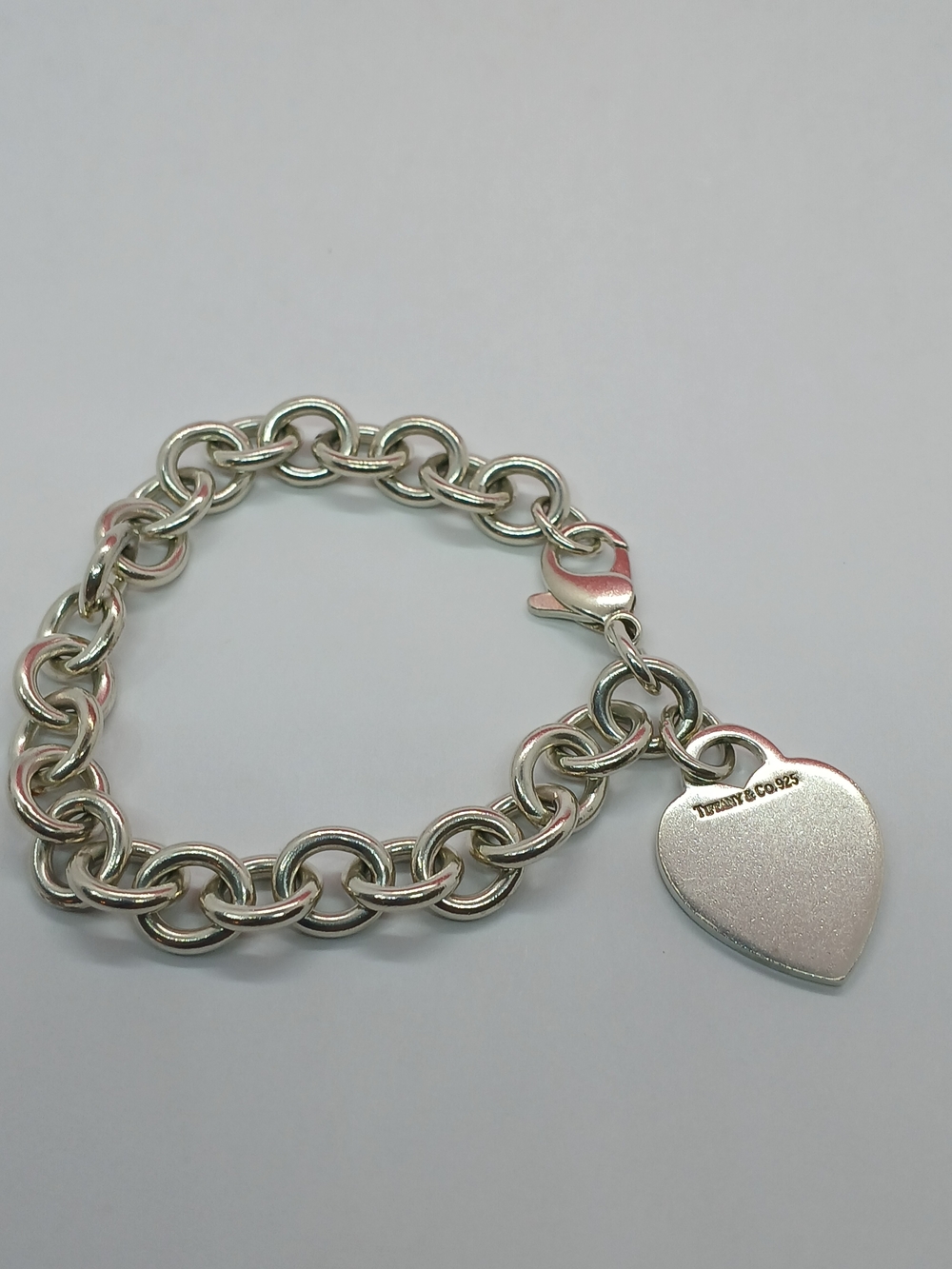 Sterling Silver Tiffany & Co Heart Tag Charm Bracelet 925 Engraved initial "J"